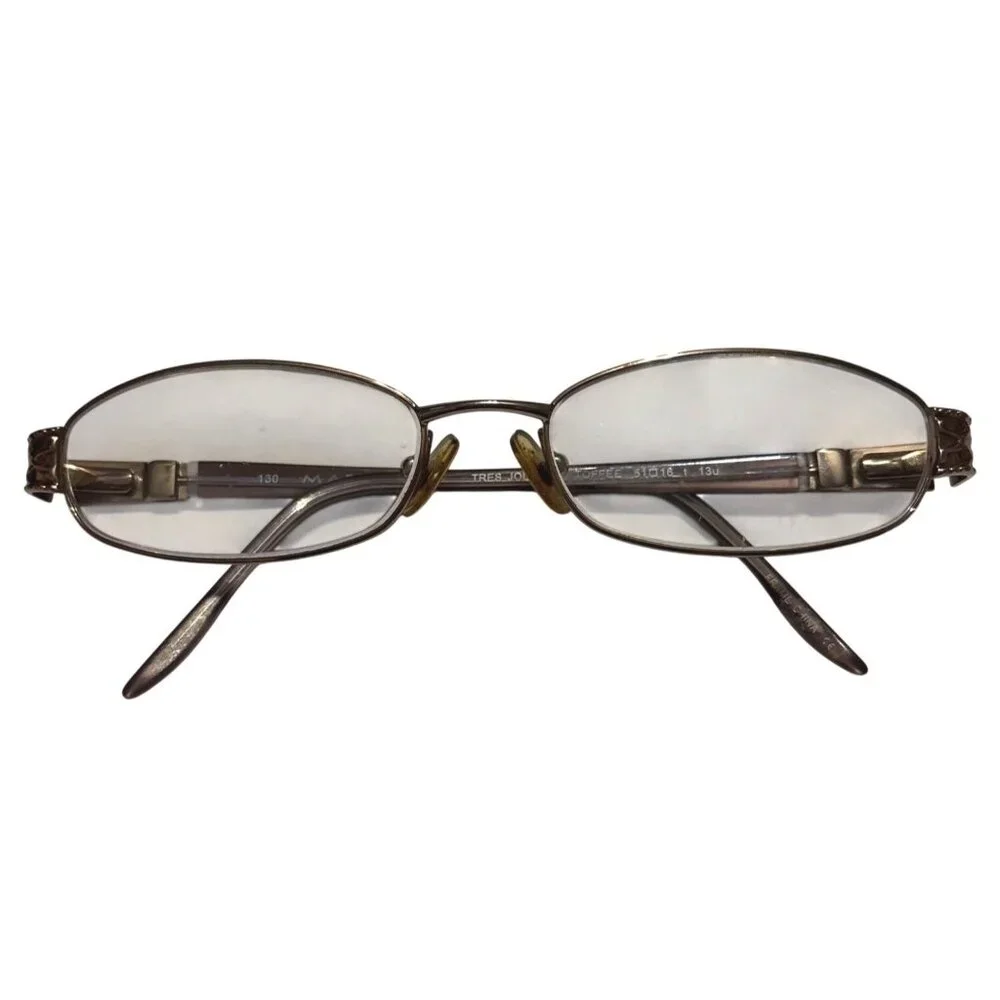 Vtg Marchon Oval Gold-Tone Eyeglasses With Intricate Side Details Frames only